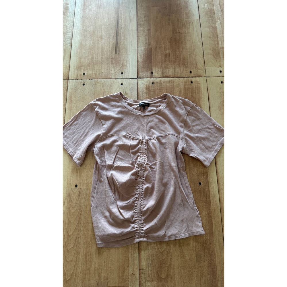 Express Womens Mauve Pink Ruched Front Short Sleeve 100% Cotton‎ T-Shirt Size S